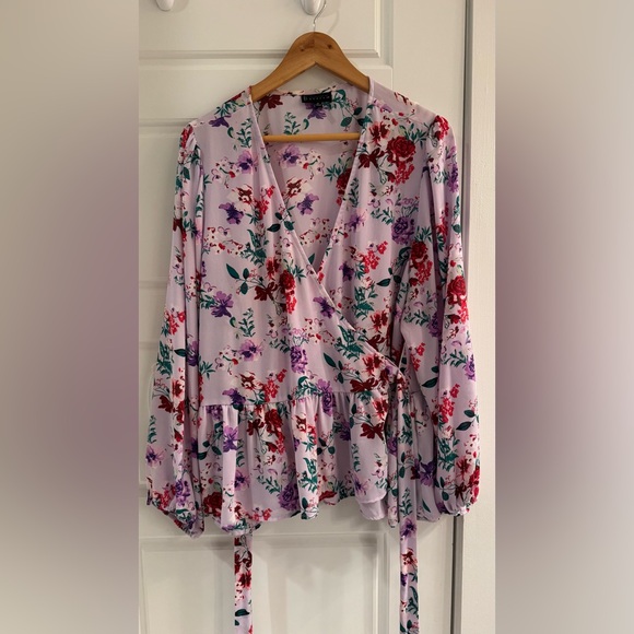 Bobeau Floral Wrap Blouse - Picture 3 of 10